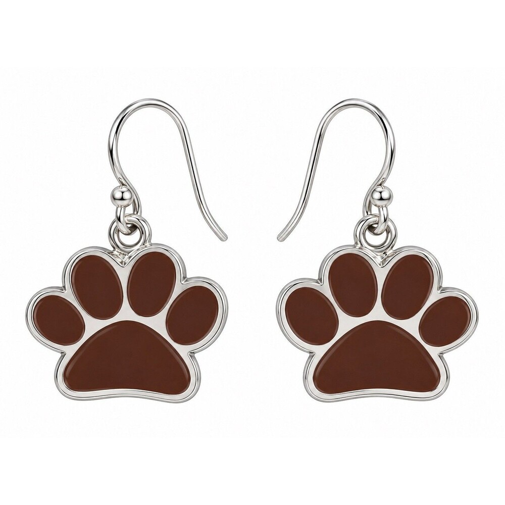 Red Paw Print Earrings Silver-tone dangle Hypoallergenic Dog Mom Cat Lover